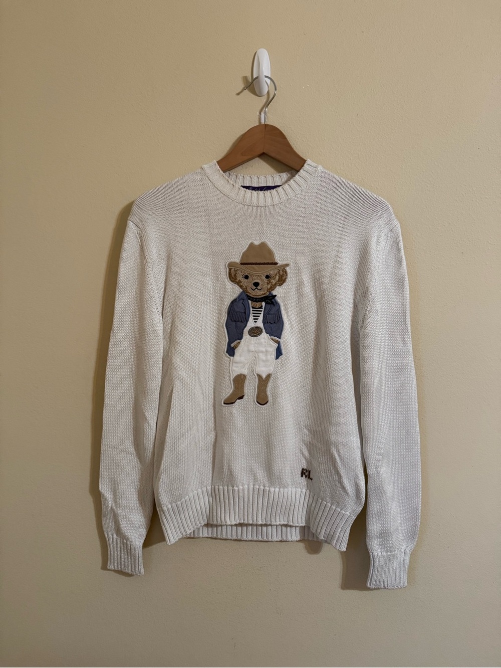 Ralph Lauren Purple Label Hamptons Spring Polo Bear Silk Sweater White XS